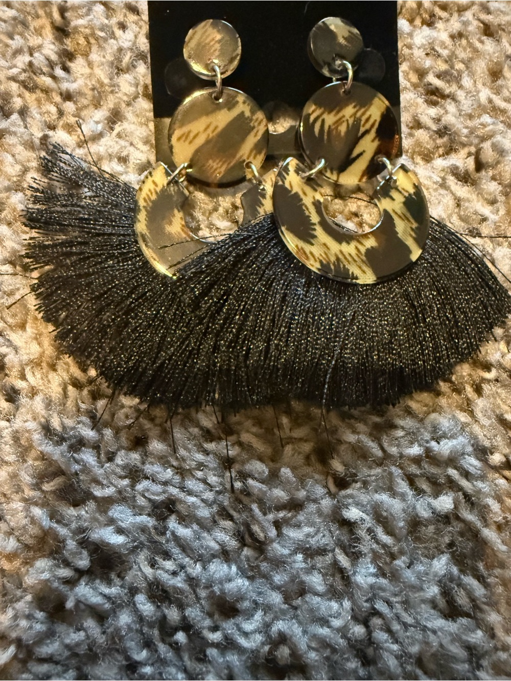Leopard Acrylic Disc Tassel Earrings in Black and Brown 3